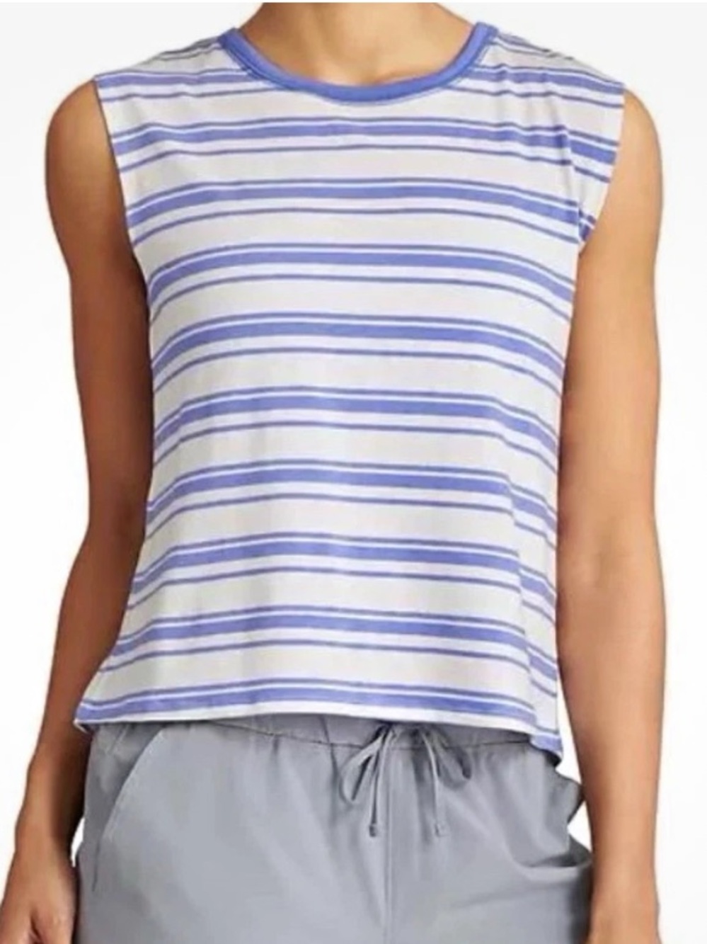 Athleta Serenity Split-Back Muscle Tank Тор - Blue & White Stripe XL